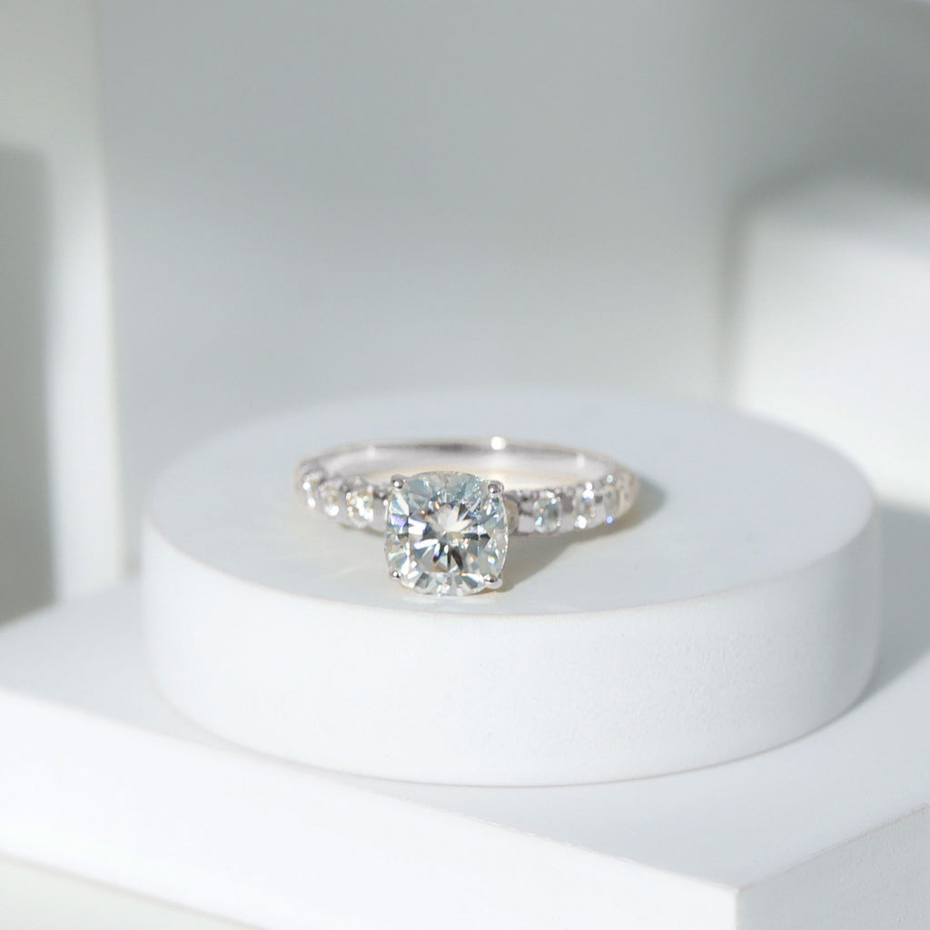 3 Carat IGI Certified Lab Grown Diamond Cushion Cut Engagement Ring with Side Stones