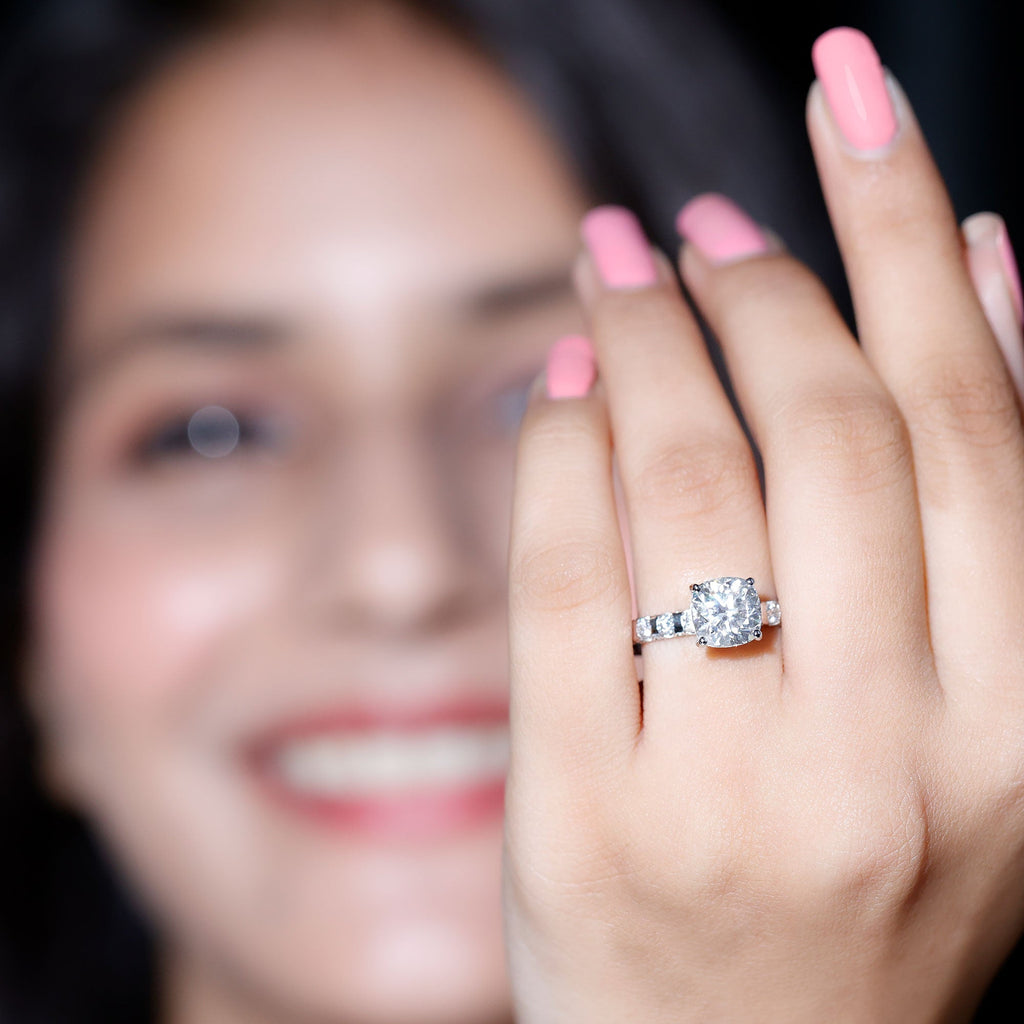 IGI Certified 2 Carat Cushion Cut Lab Grown Diamond Engagement Ring with Side Stones