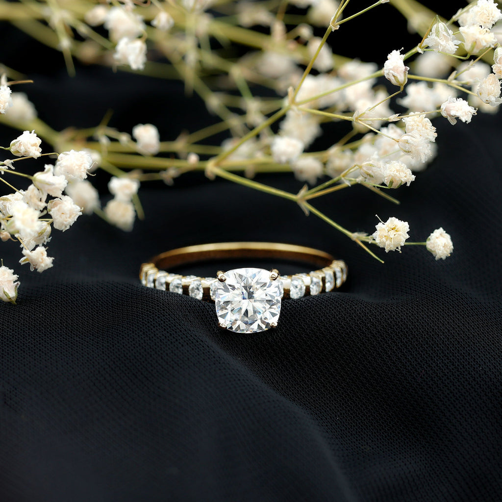 IGI Certified 2 Carat Cushion Cut Lab Grown Diamond Engagement Ring with Side Stones