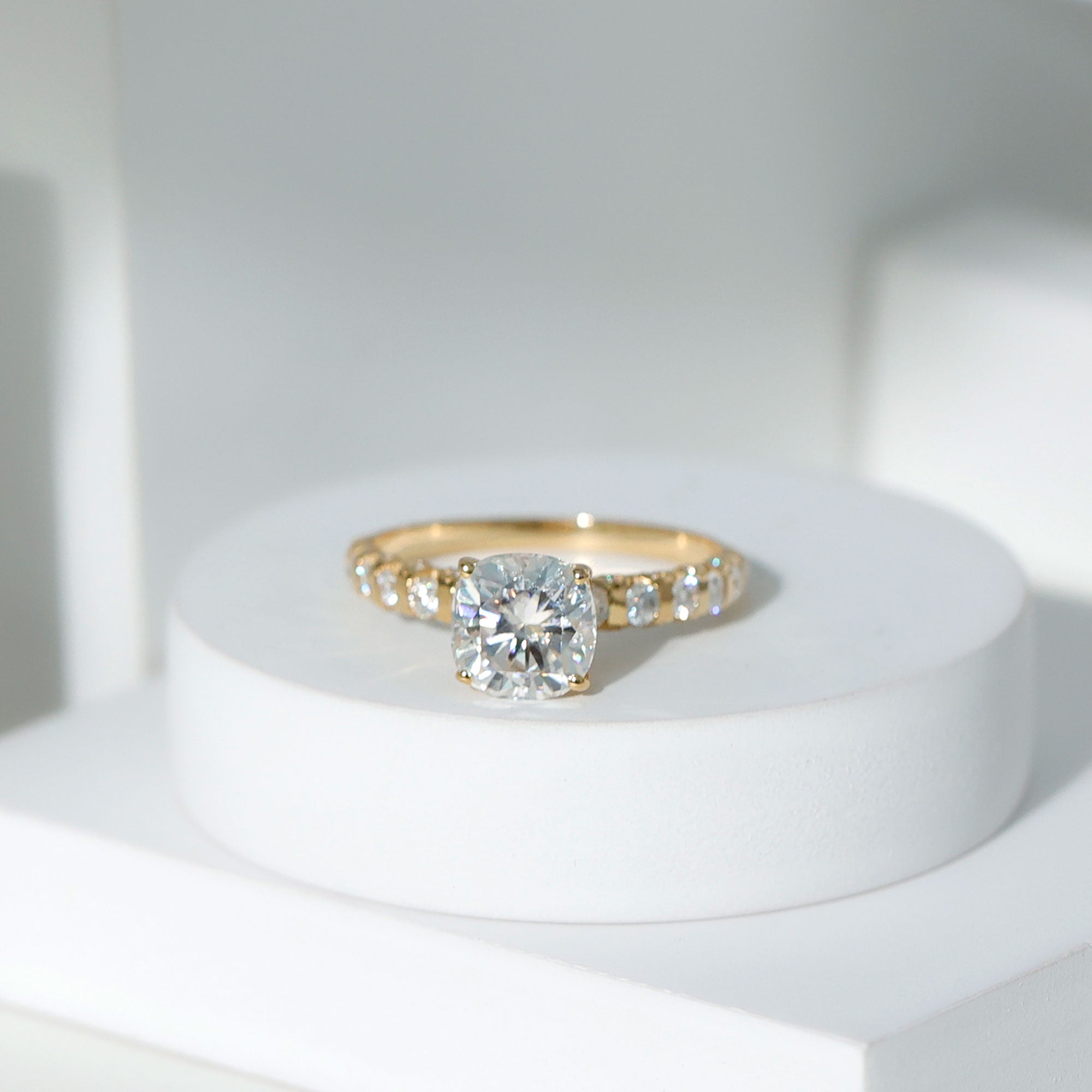 IGI Certified 2 Carat Cushion Cut Lab Grown Diamond Engagement Ring with Side Stones