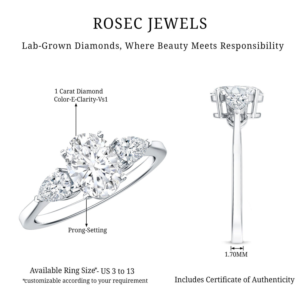 1 Carat Lab Grown Diamond Three Stone Engagement Ring with IGI Certificate