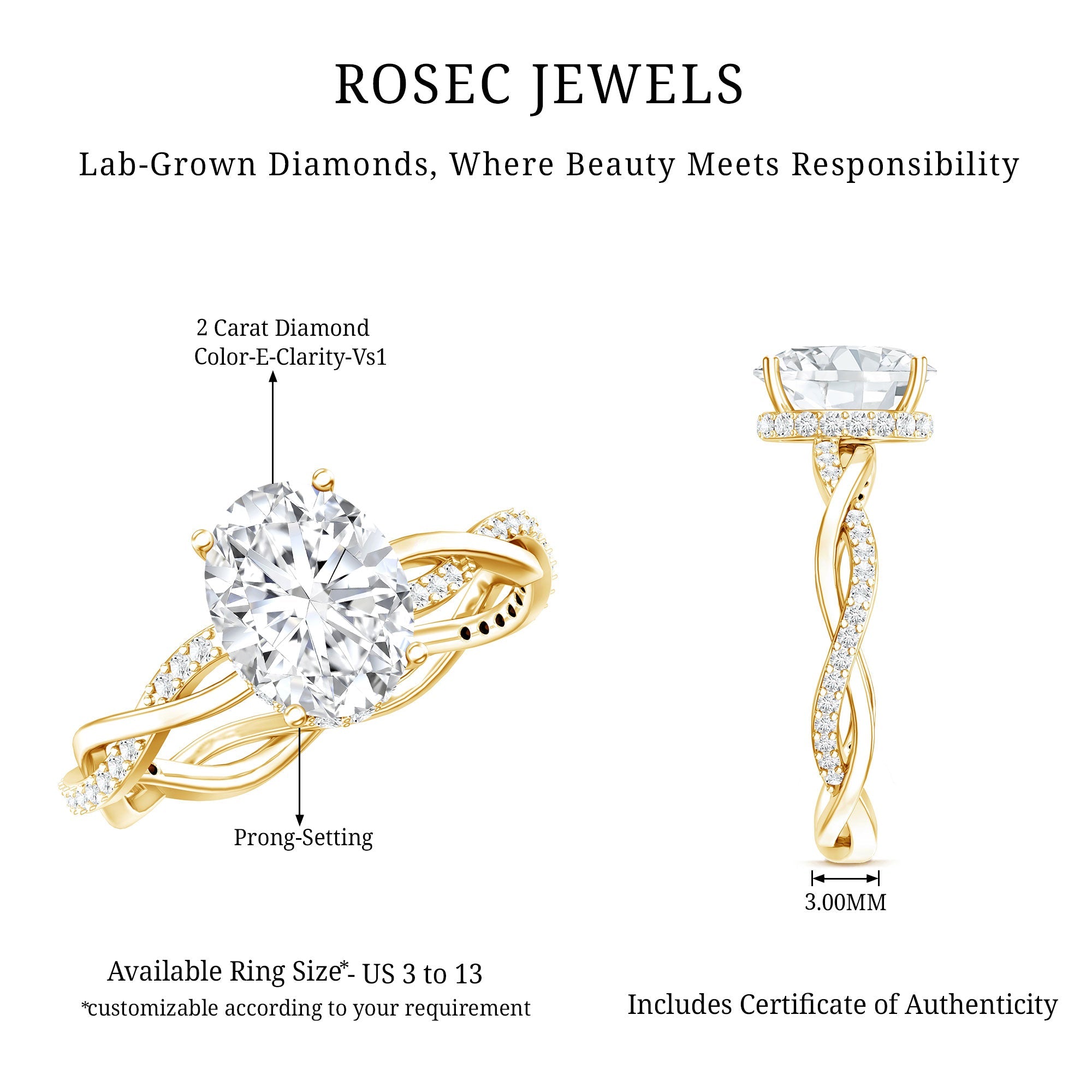IGI Certified 2 Carat Lab Grown Diamond Oval Hidden Halo Engagement Ring with Braided Band