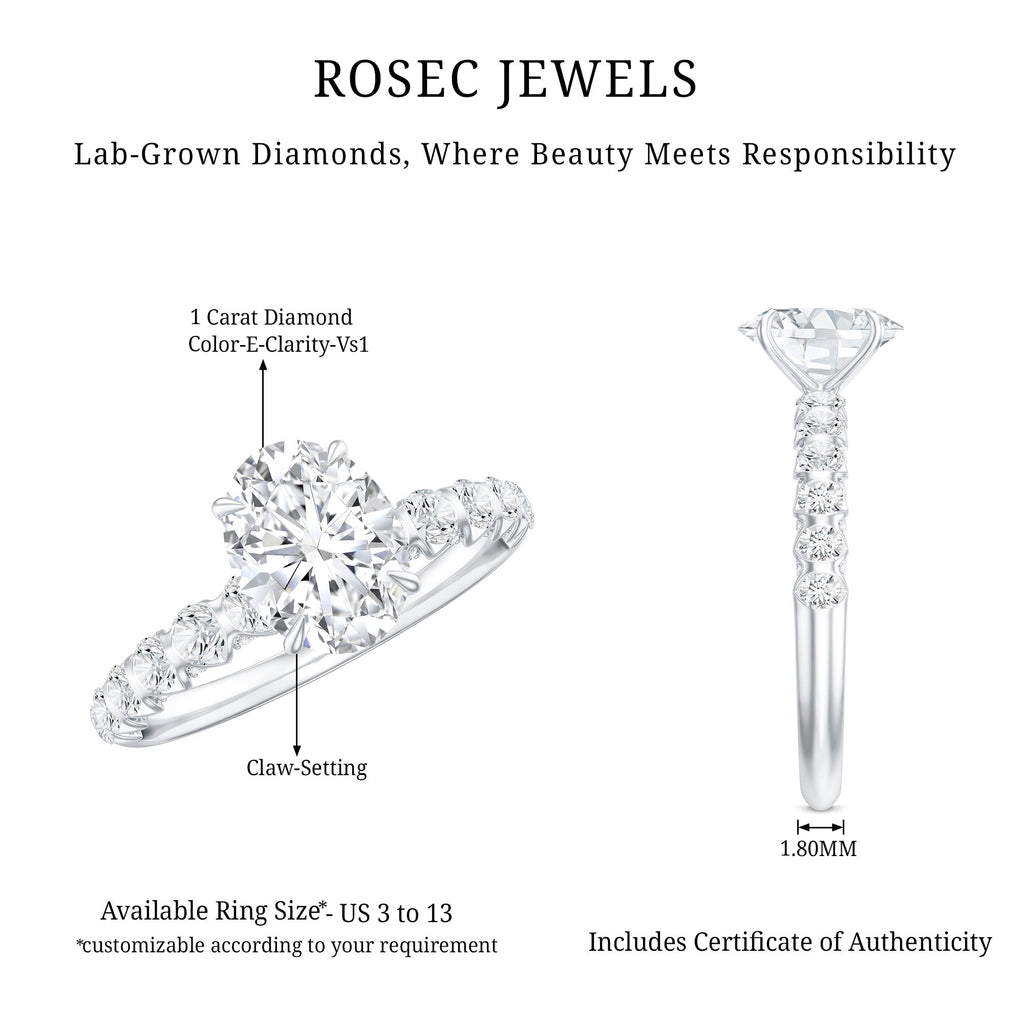 1 Carat Oval Cut Lab Grown Diamond Side Stone Engagement Ring IGI Certified