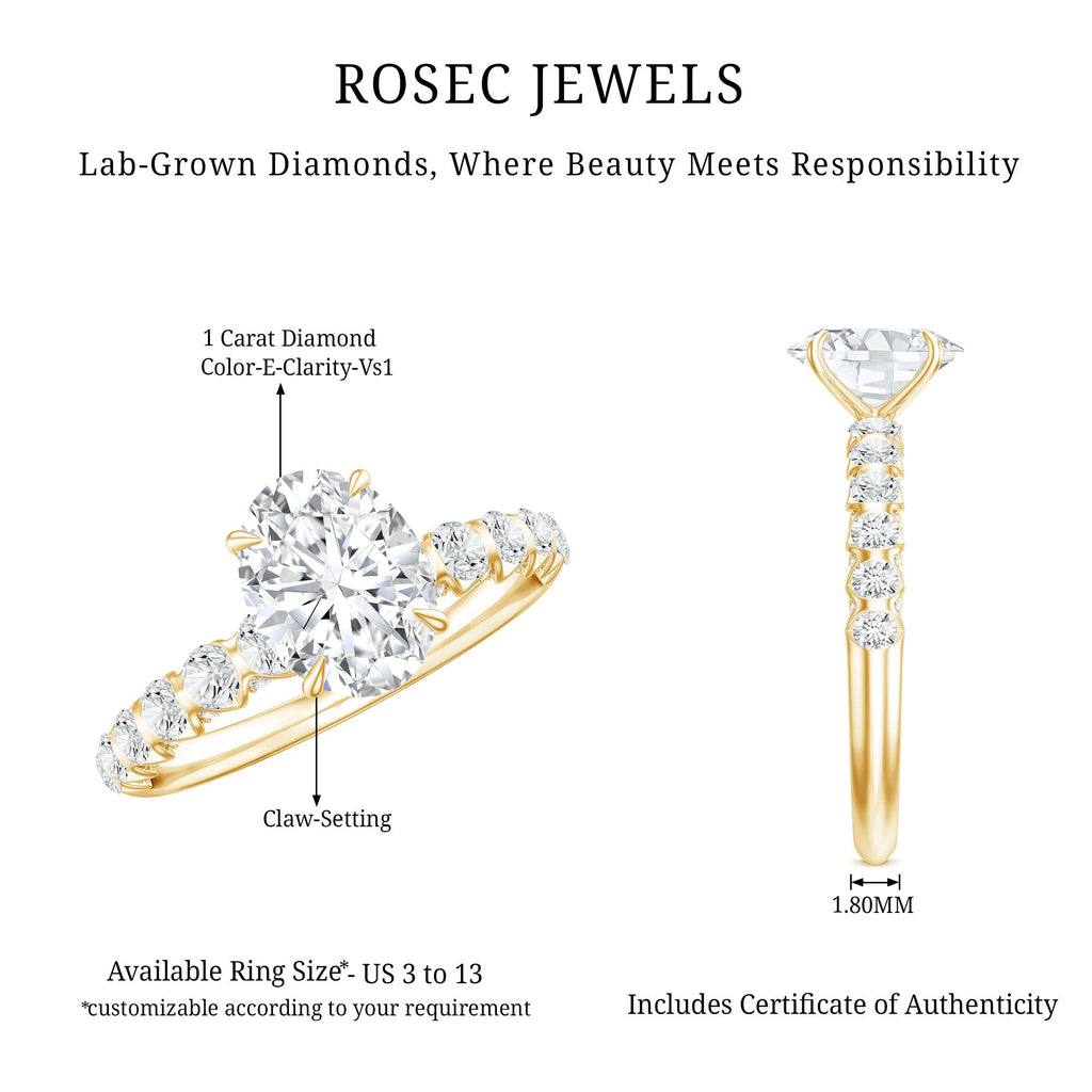 1 Carat Oval Cut Lab Grown Diamond Side Stone Engagement Ring IGI Certified