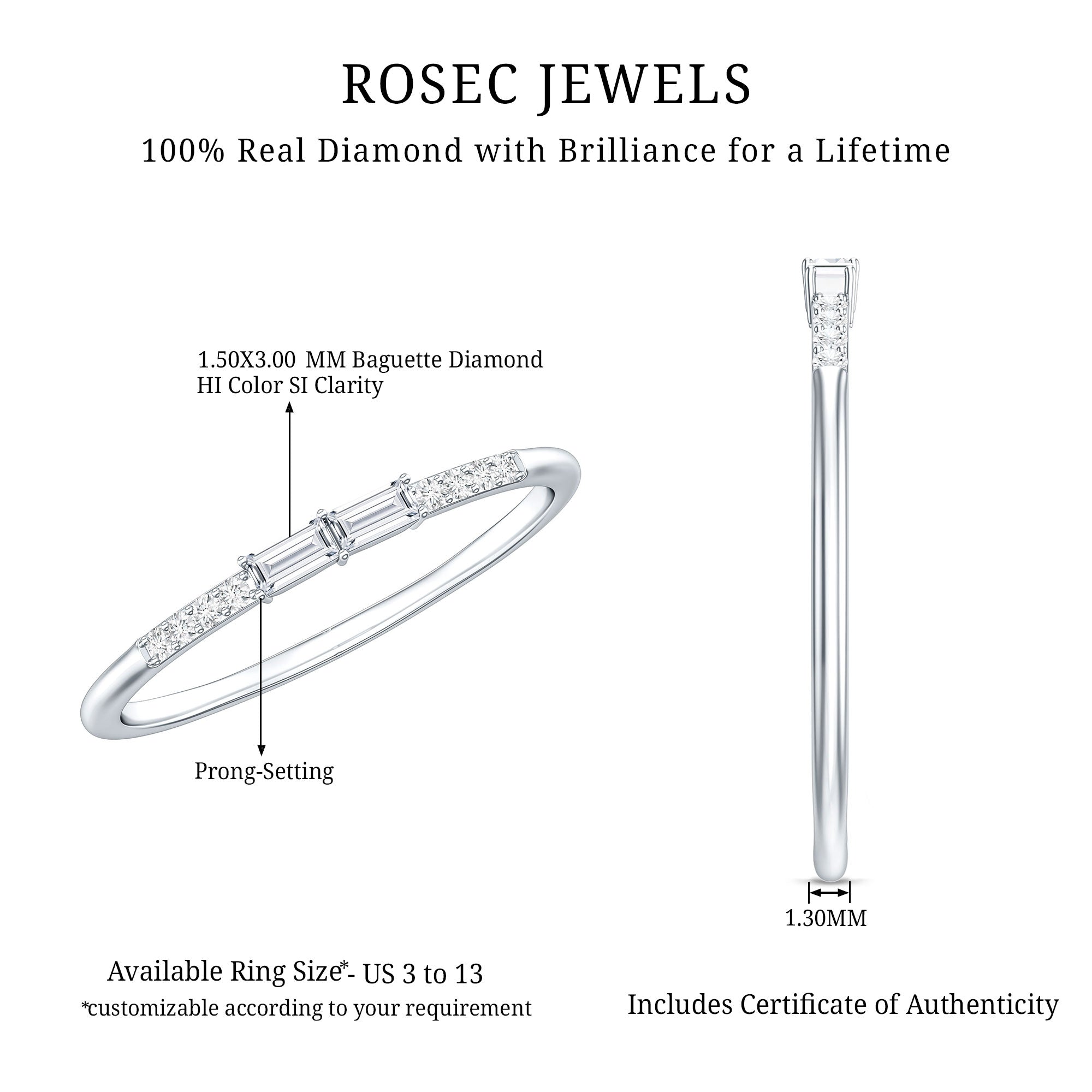 Baguette Diamond Stackable Ring in East West Style