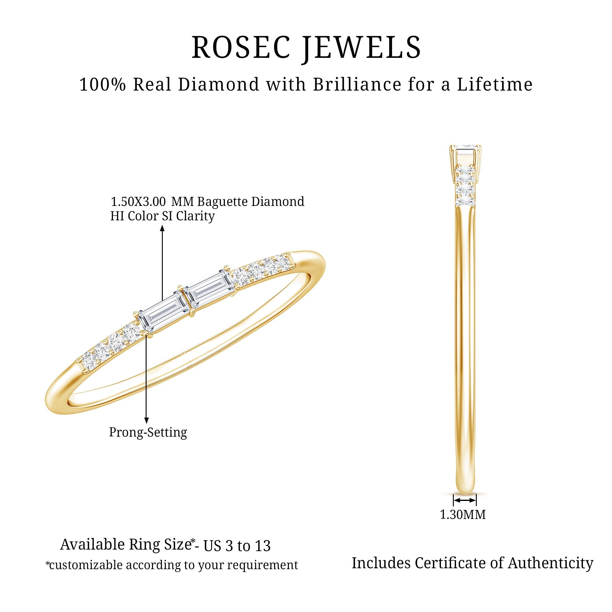 Baguette Diamond Stackable Ring in East West Style