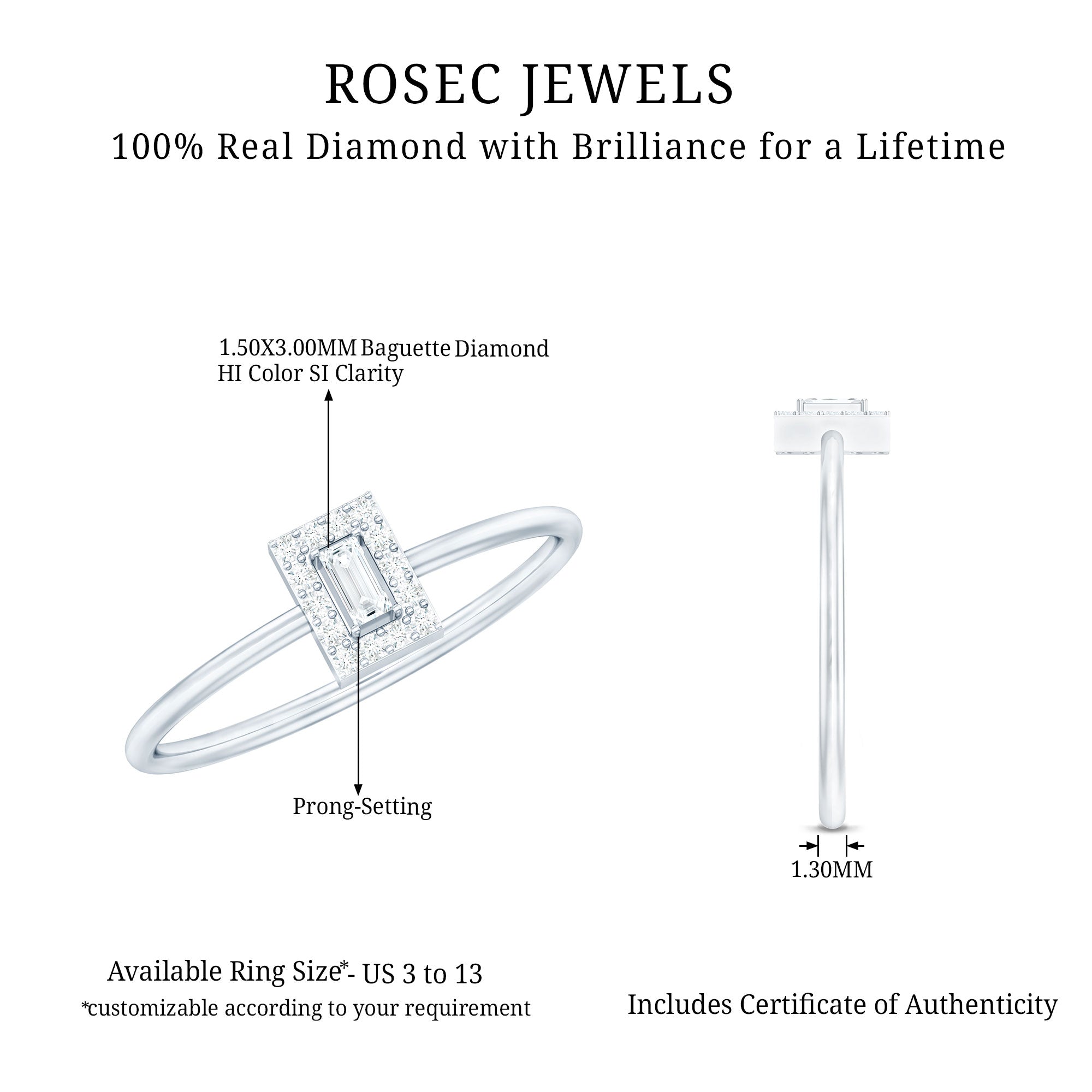 Baguette Cut Diamond Halo Promise Ring with Certificate