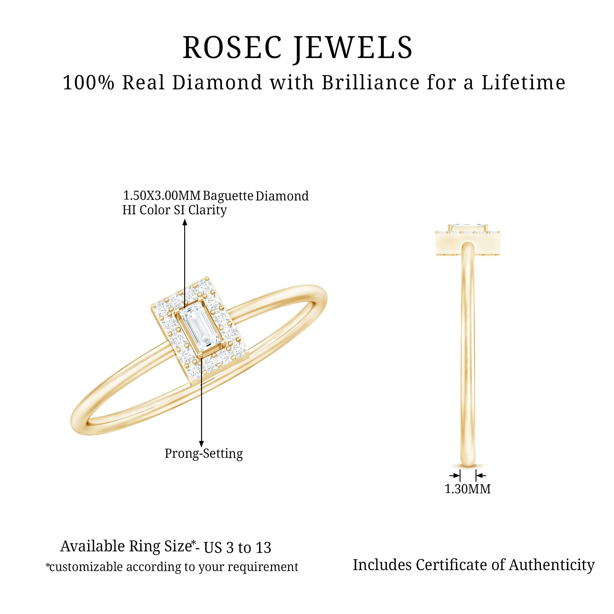 Baguette Cut Diamond Halo Promise Ring with Certificate