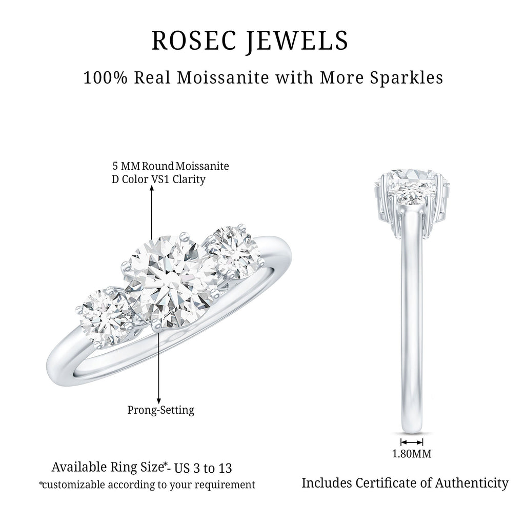 Certified Moissanite 3 Stone Engagement Ring