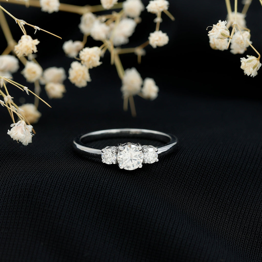 Certified Moissanite 3 Stone Engagement Ring