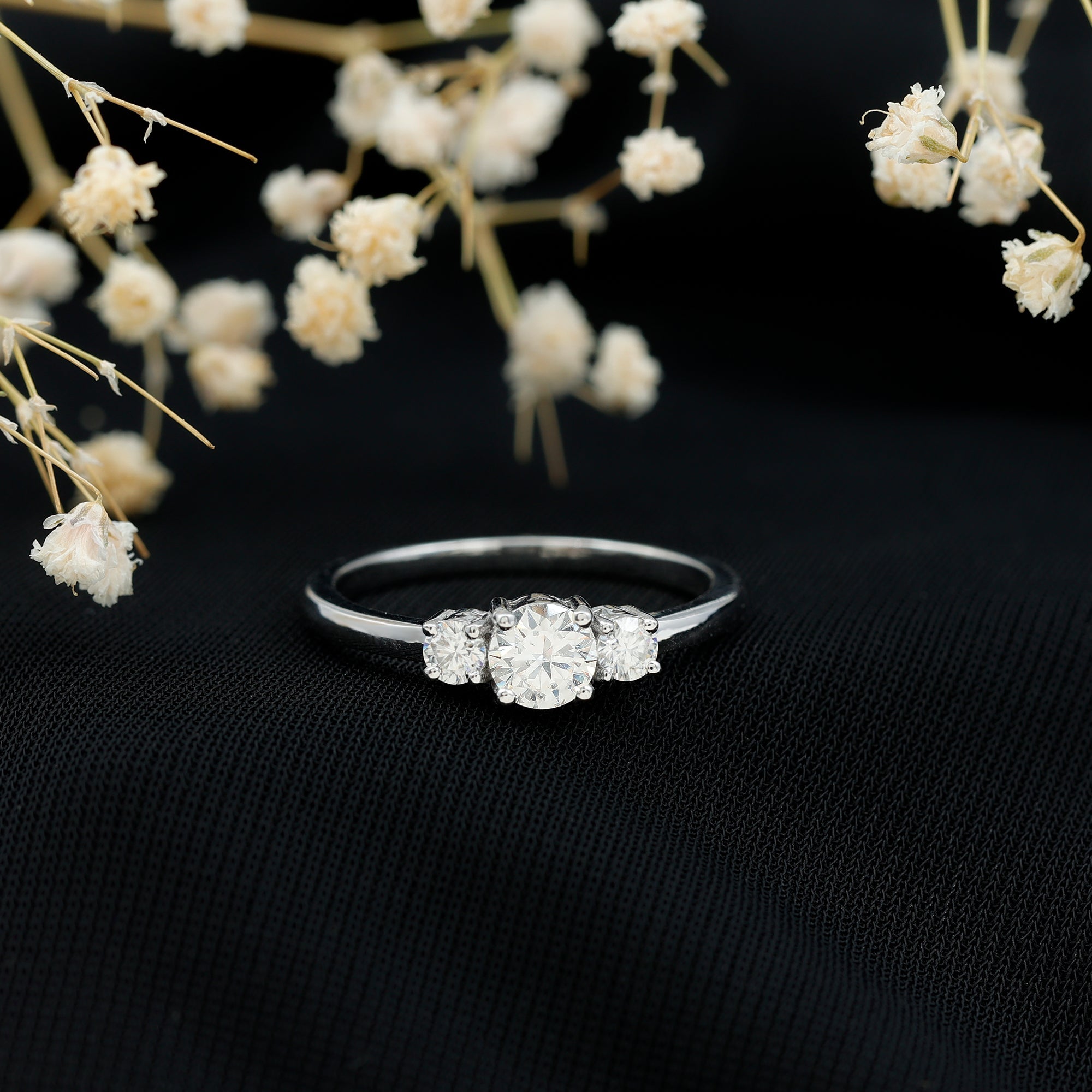 Certified Moissanite 3 Stone Engagement Ring