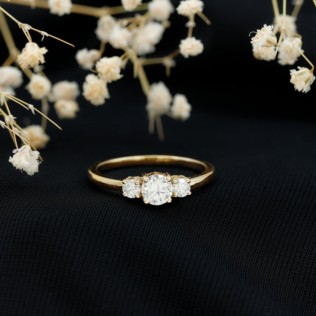 Certified Moissanite 3 Stone Engagement Ring