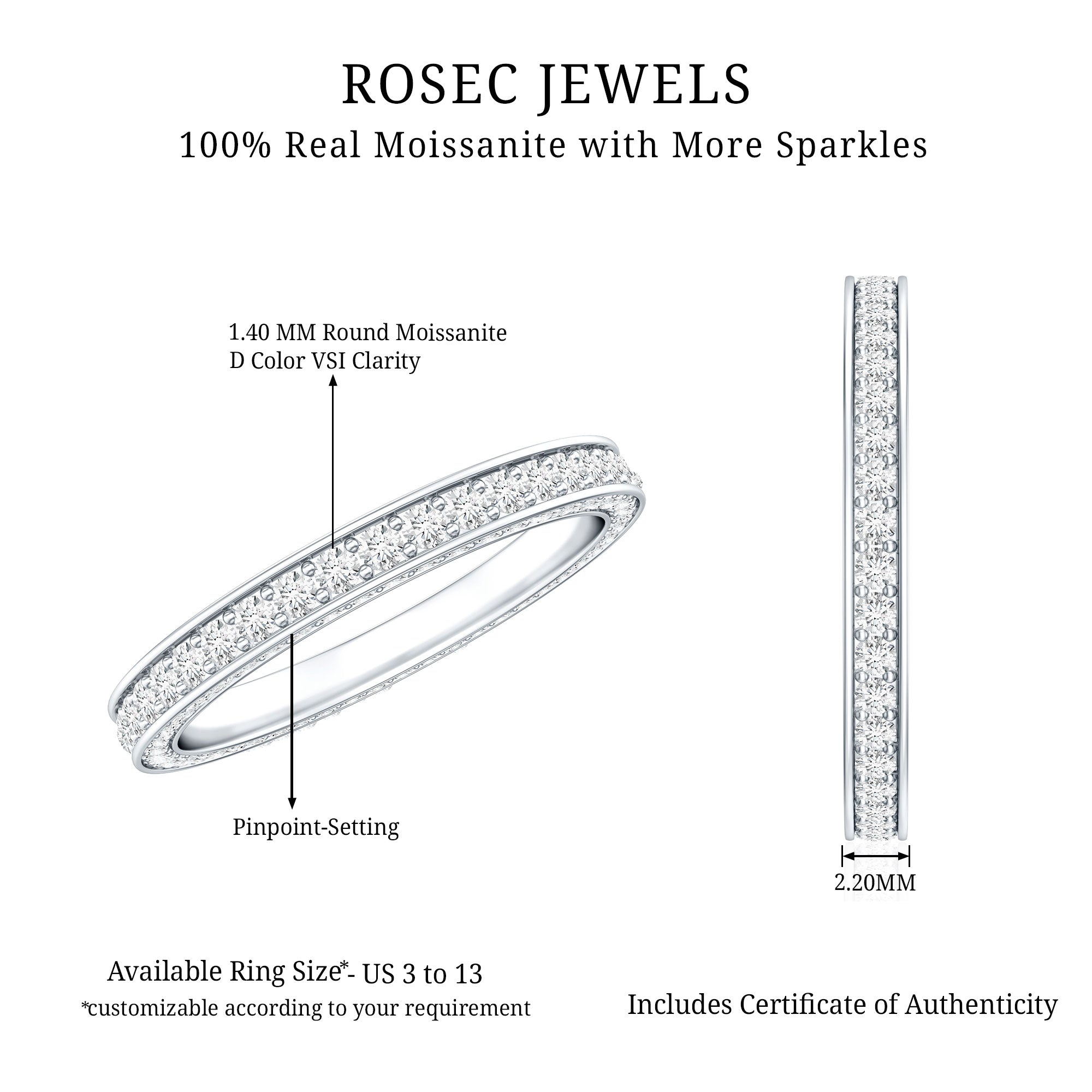 Round Cut Moissanite Full Eternity Wedding Band Ring