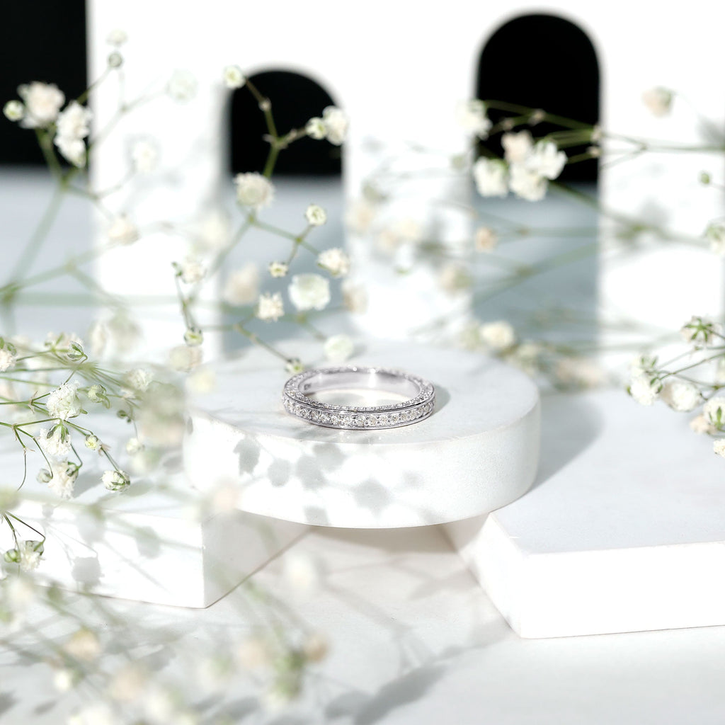 Round Cut Moissanite Full Eternity Wedding Band Ring