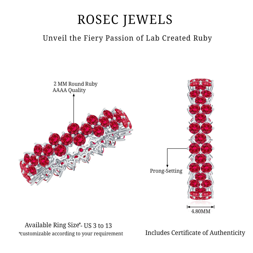 Round Lab Created Ruby Cluster Eternity Ring in Prong Setting