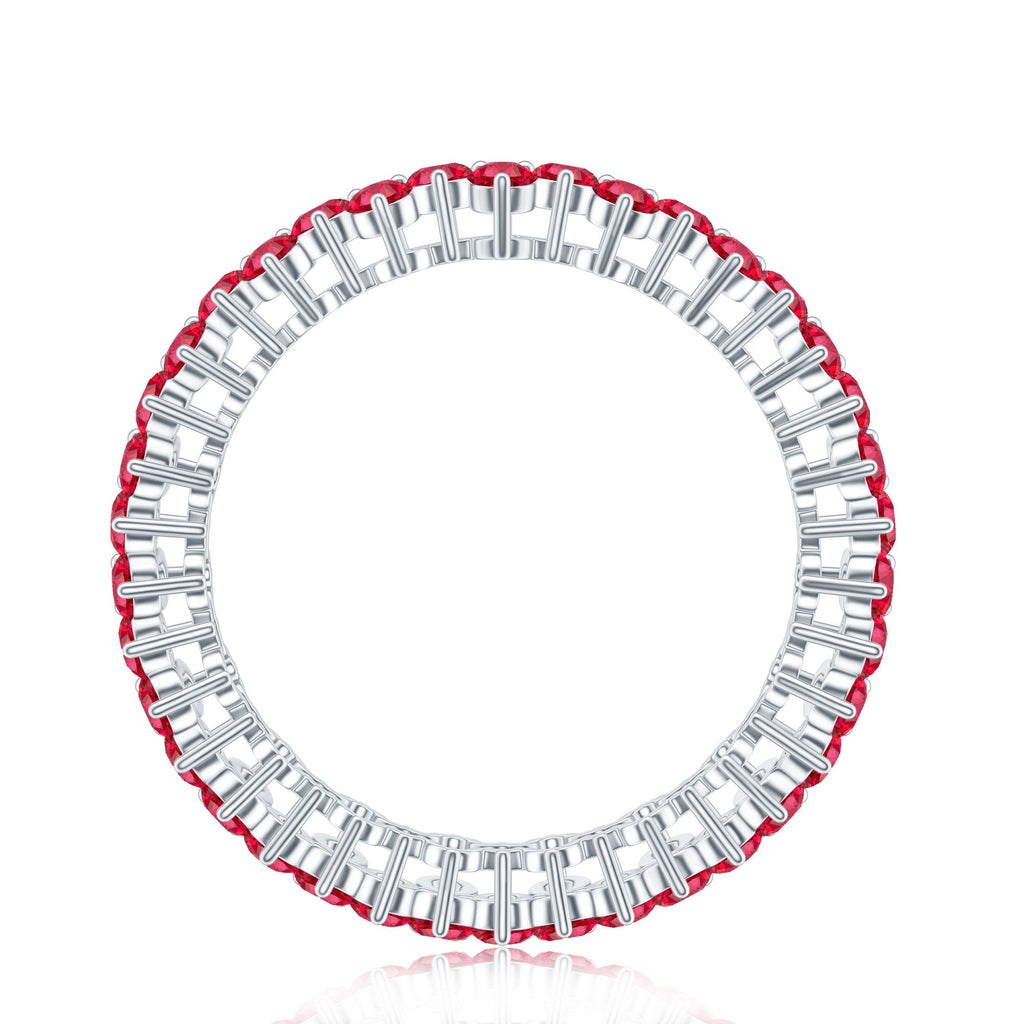 Round Lab Created Ruby Cluster Eternity Ring in Prong Setting