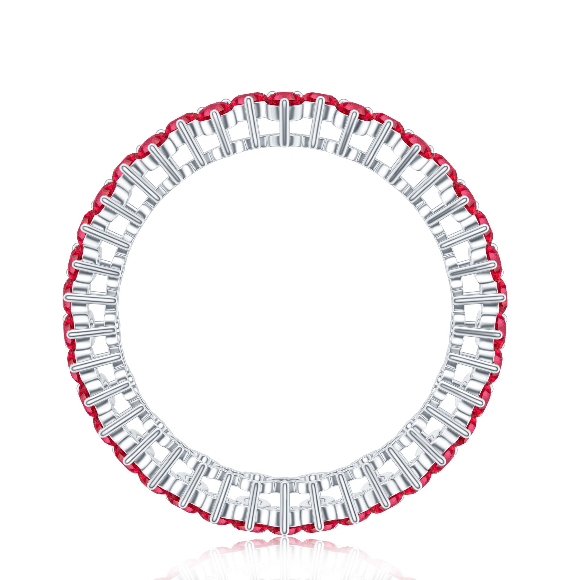 Round Lab Created Ruby Cluster Eternity Ring in Prong Setting