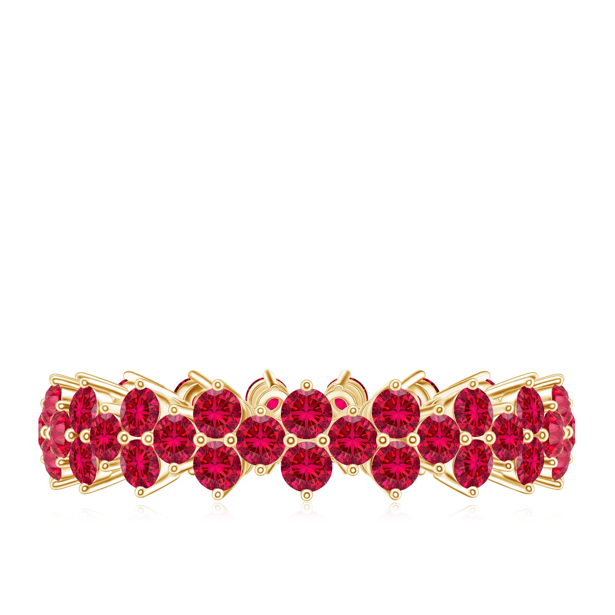 Round Lab Created Ruby Cluster Eternity Ring in Prong Setting