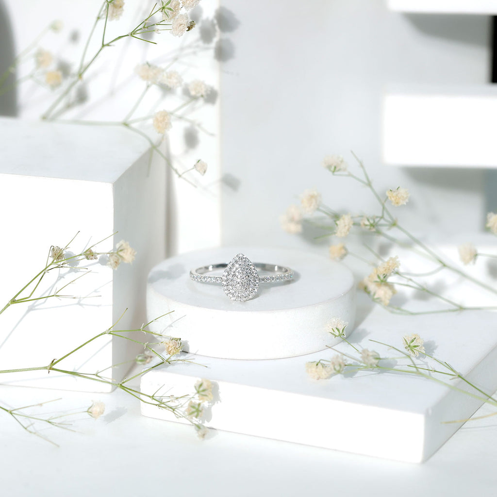 Double Halo Moissanite Teardrop Engagement Ring For Women