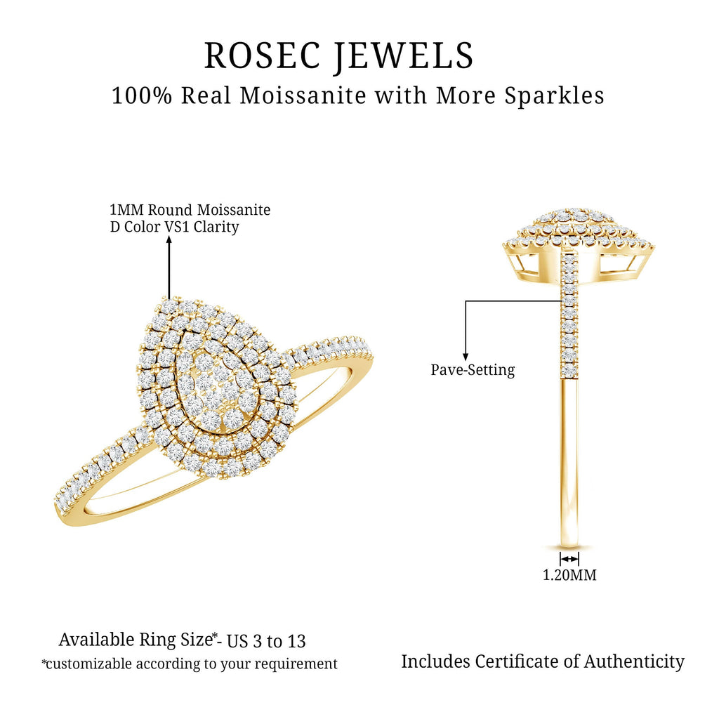 Double Halo Moissanite Teardrop Engagement Ring For Women