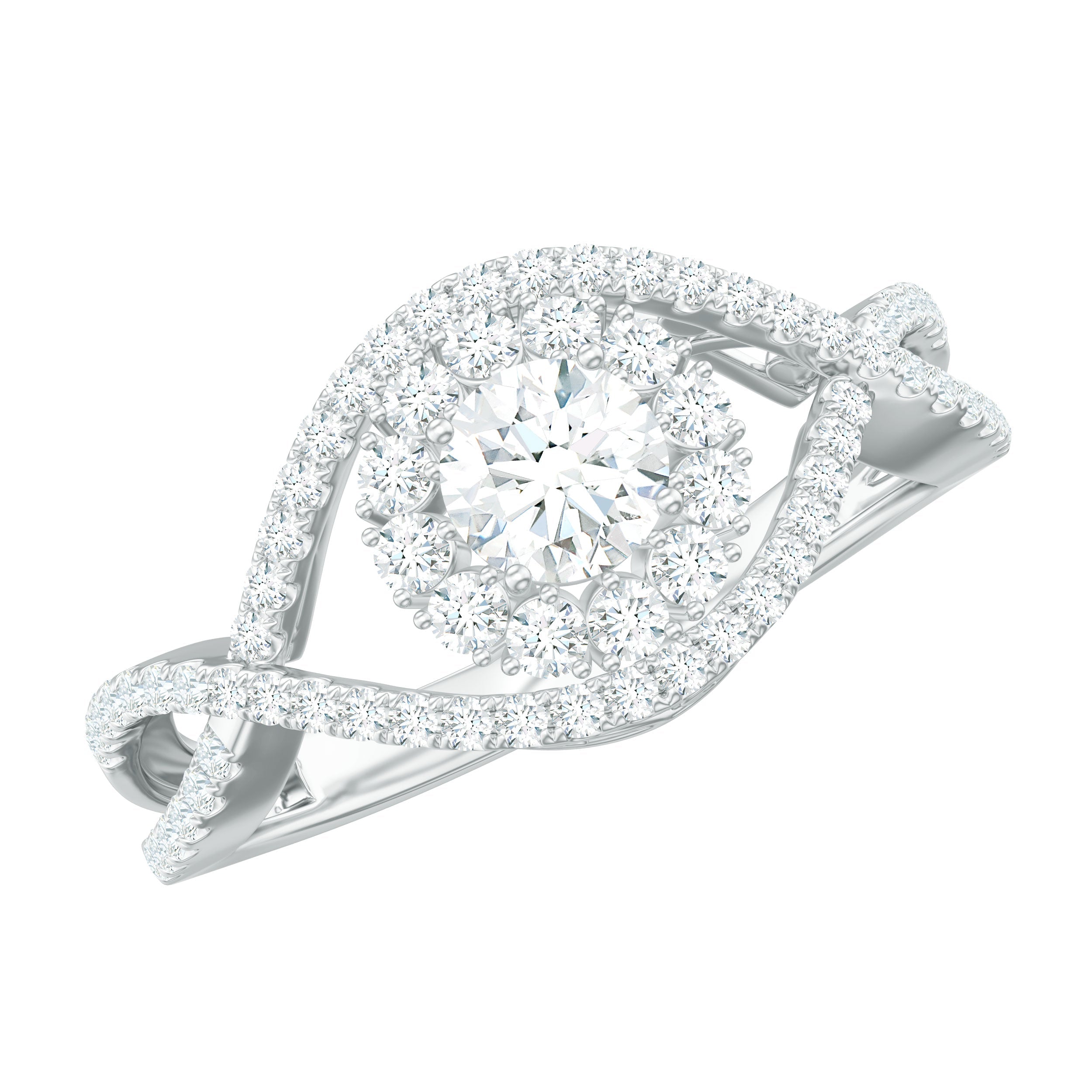 Certified Moissanite Crossover Engagement Ring with Halo