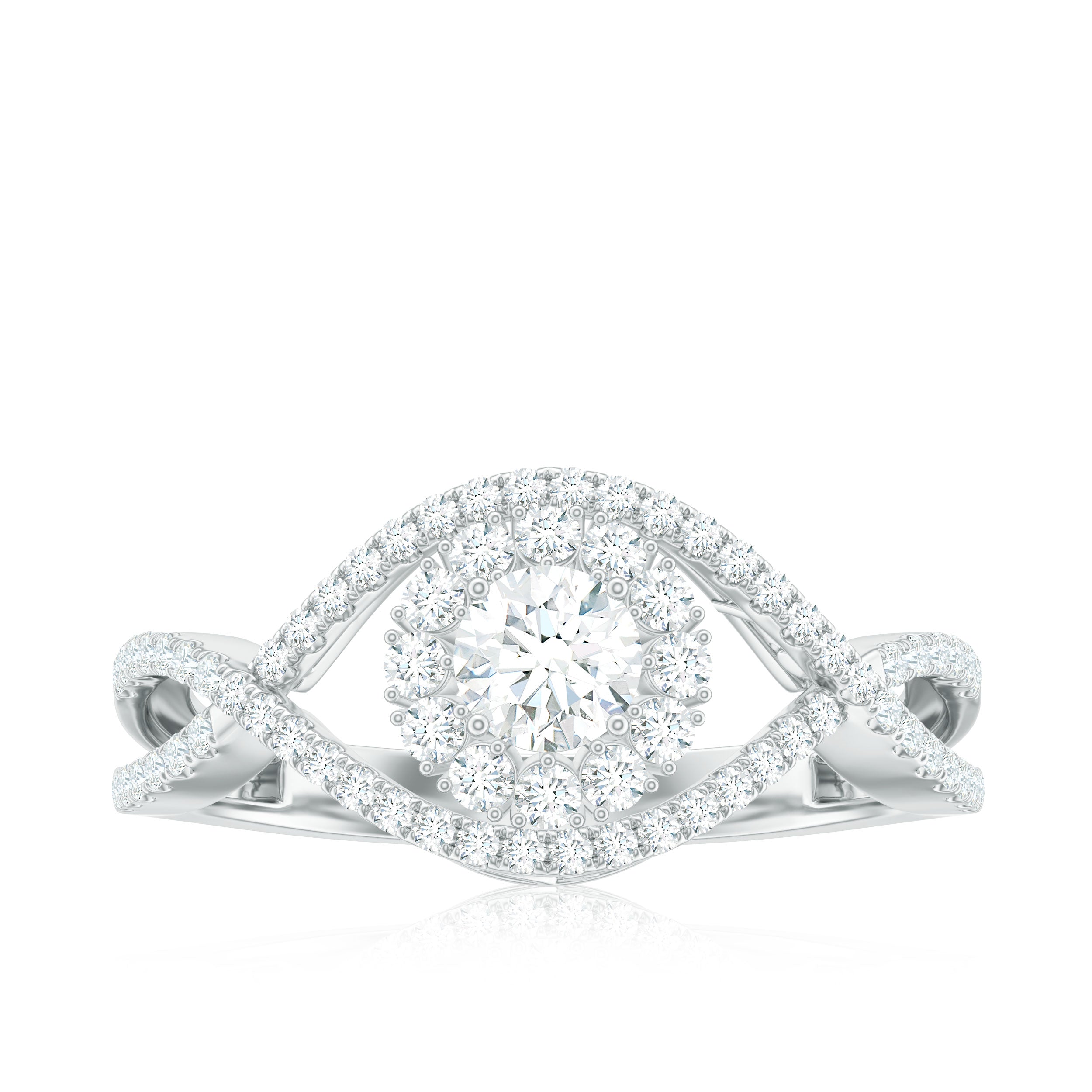 Certified Moissanite Crossover Engagement Ring with Halo