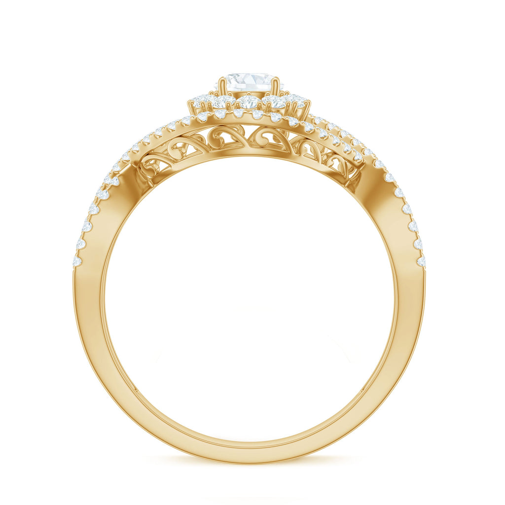 Certified Moissanite Crossover Engagement Ring with Halo