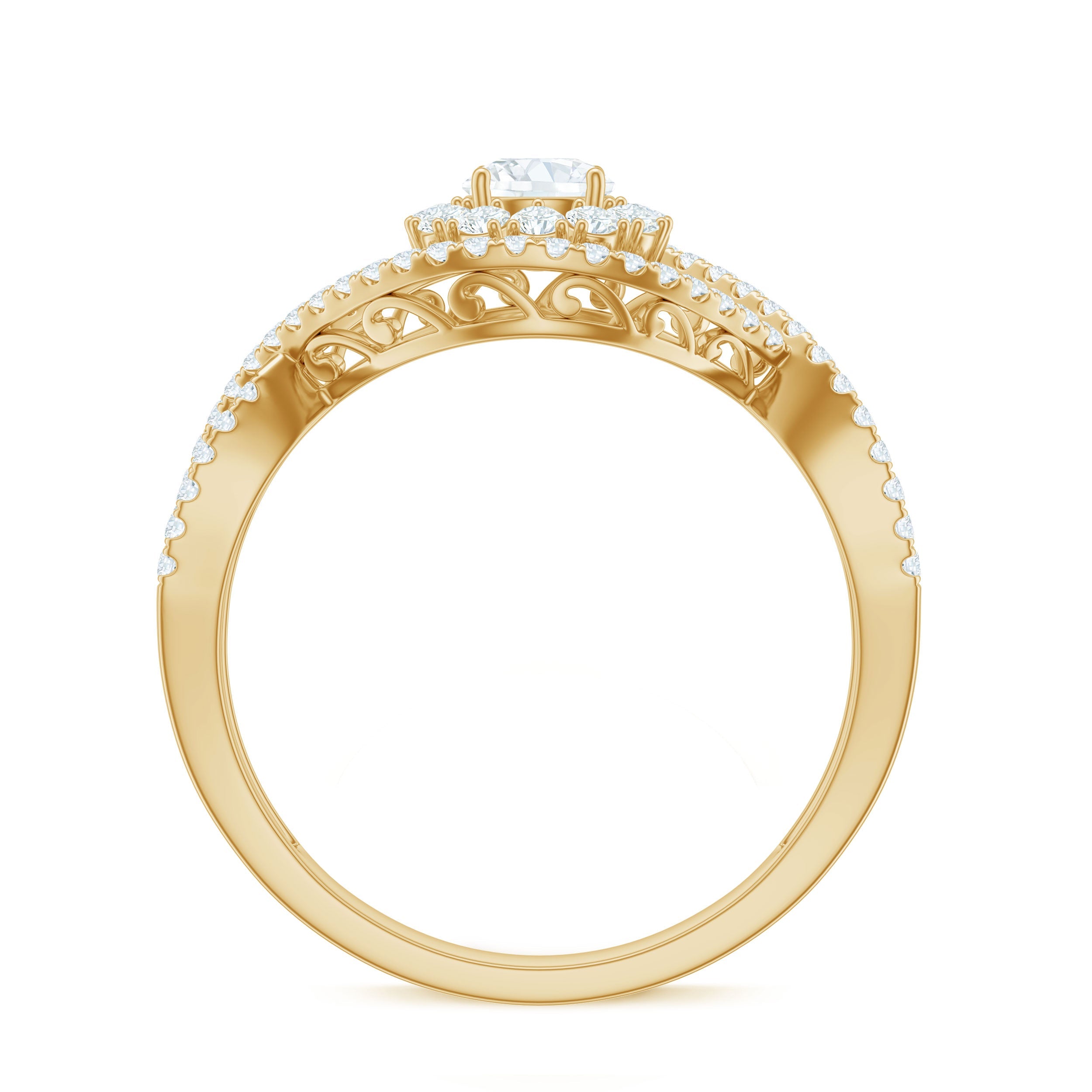 Certified Moissanite Crossover Engagement Ring with Halo