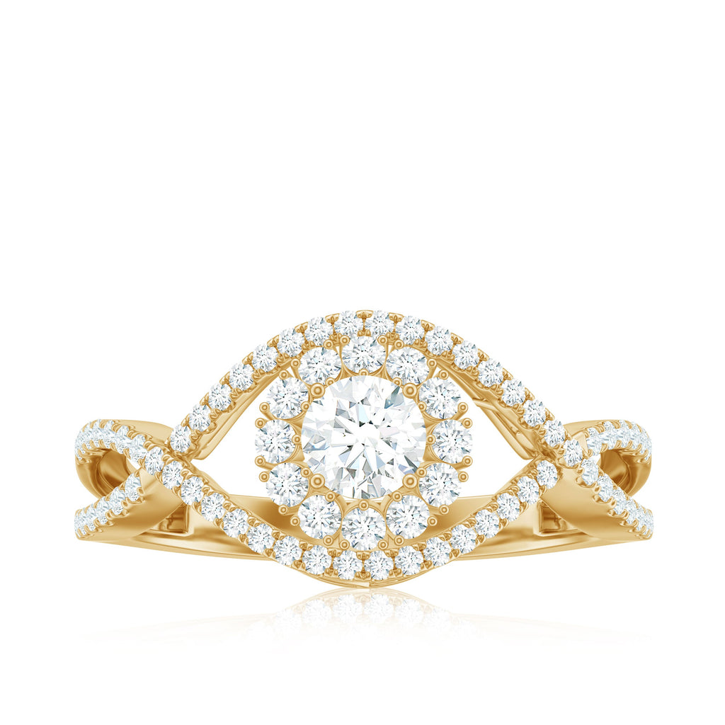 Certified Moissanite Crossover Engagement Ring with Halo