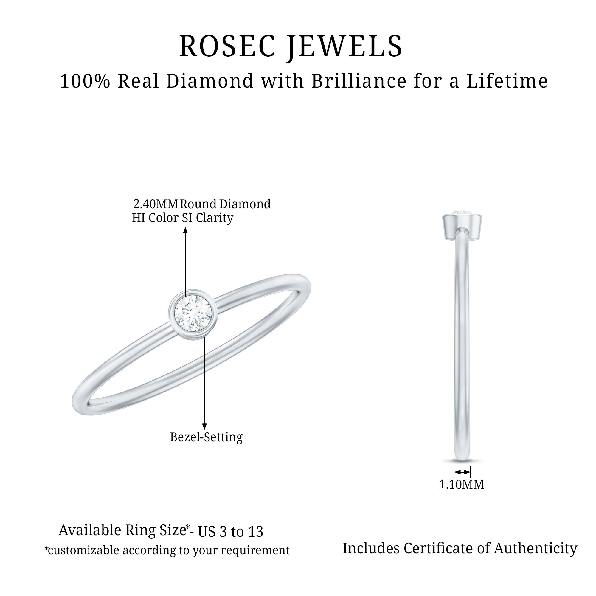 Natural Diamond Dainty Promise Ring in Bezel Setting