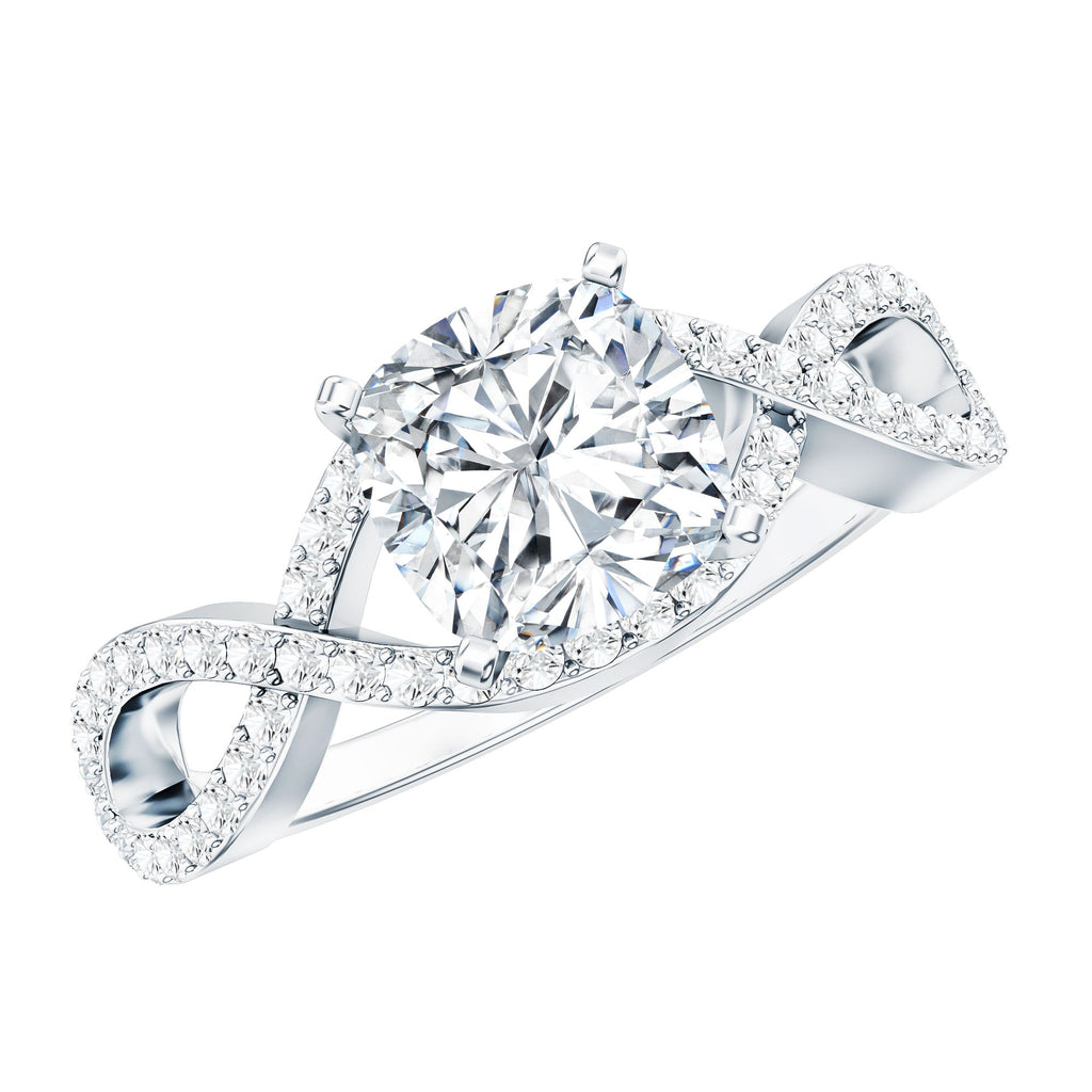 3 CT Cushion Cut Moissanite Solitaire Ring With Crossover Shank