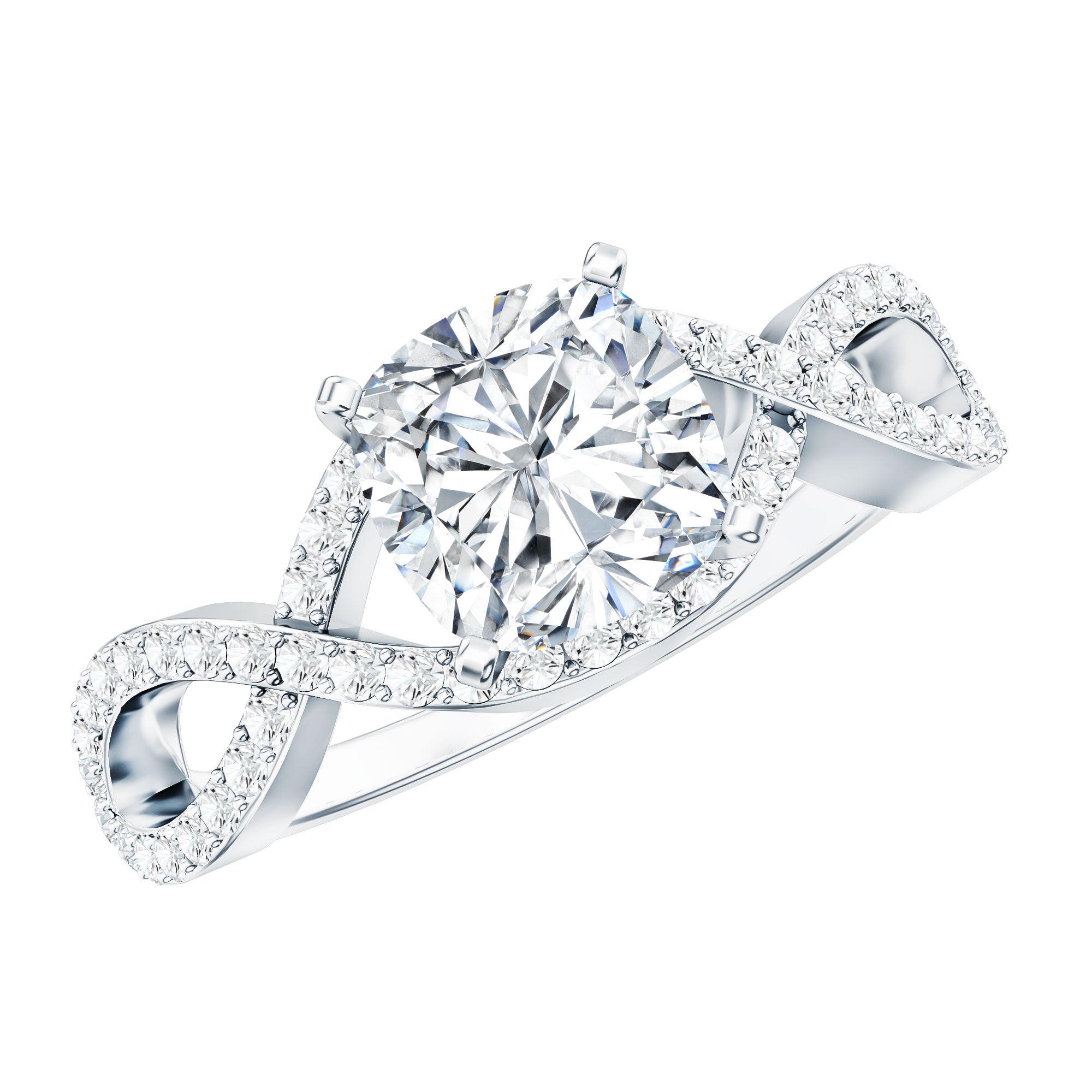 3 CT Cushion Cut Moissanite Solitaire Ring With Crossover Shank