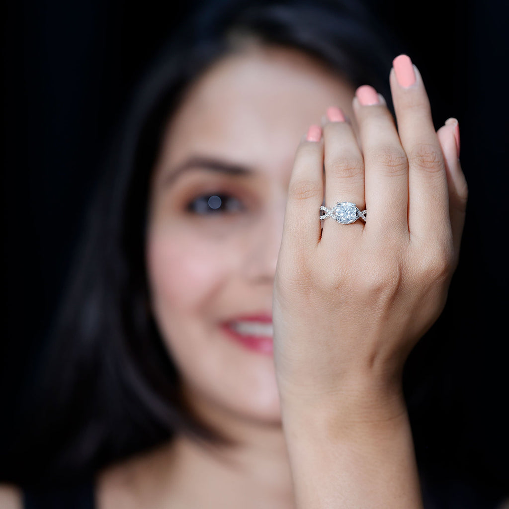 3 CT Cushion Cut Moissanite Solitaire Ring With Crossover Shank