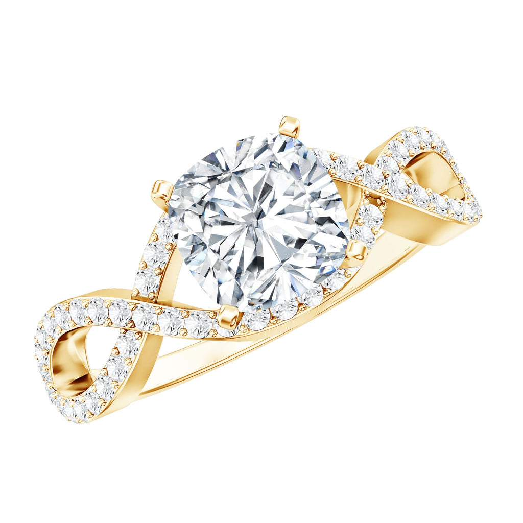3 CT Cushion Cut Moissanite Solitaire Ring With Crossover Shank