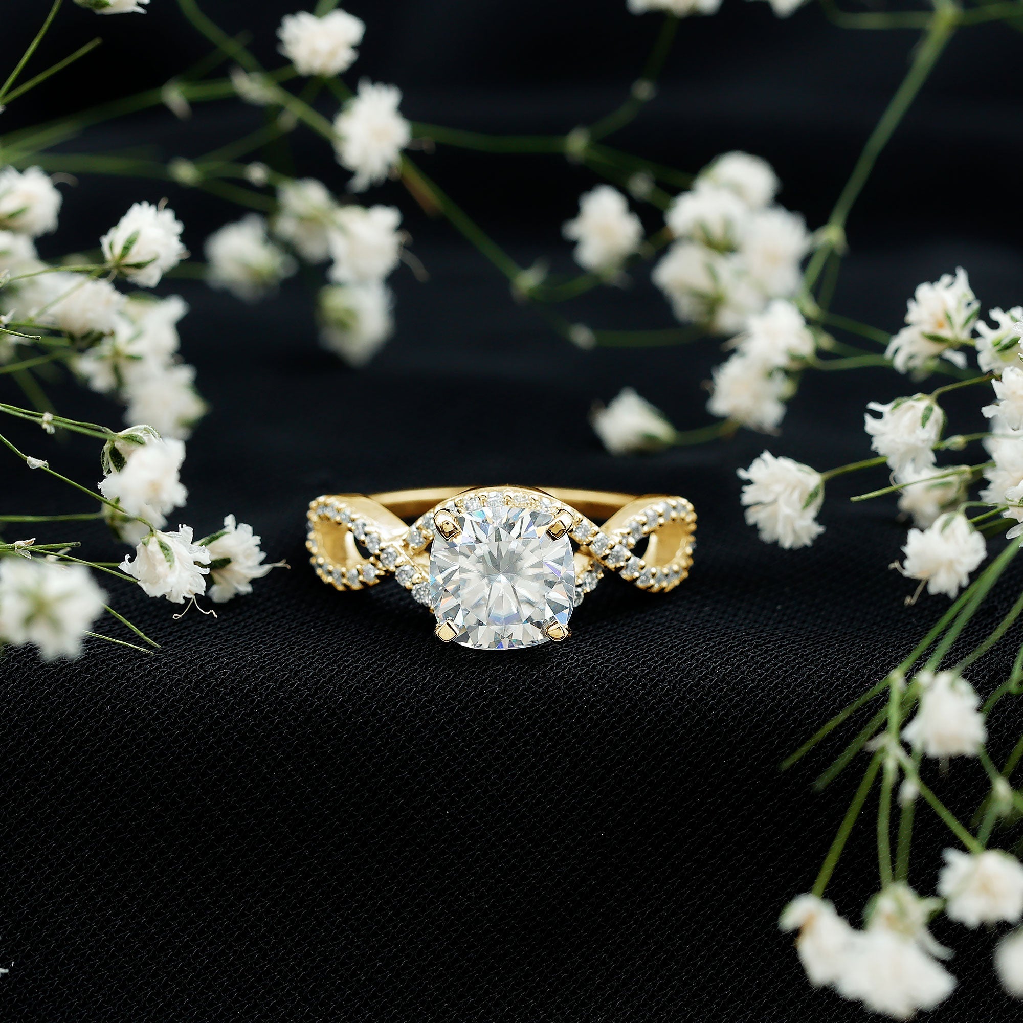 3 CT Cushion Cut Moissanite Solitaire Ring With Crossover Shank