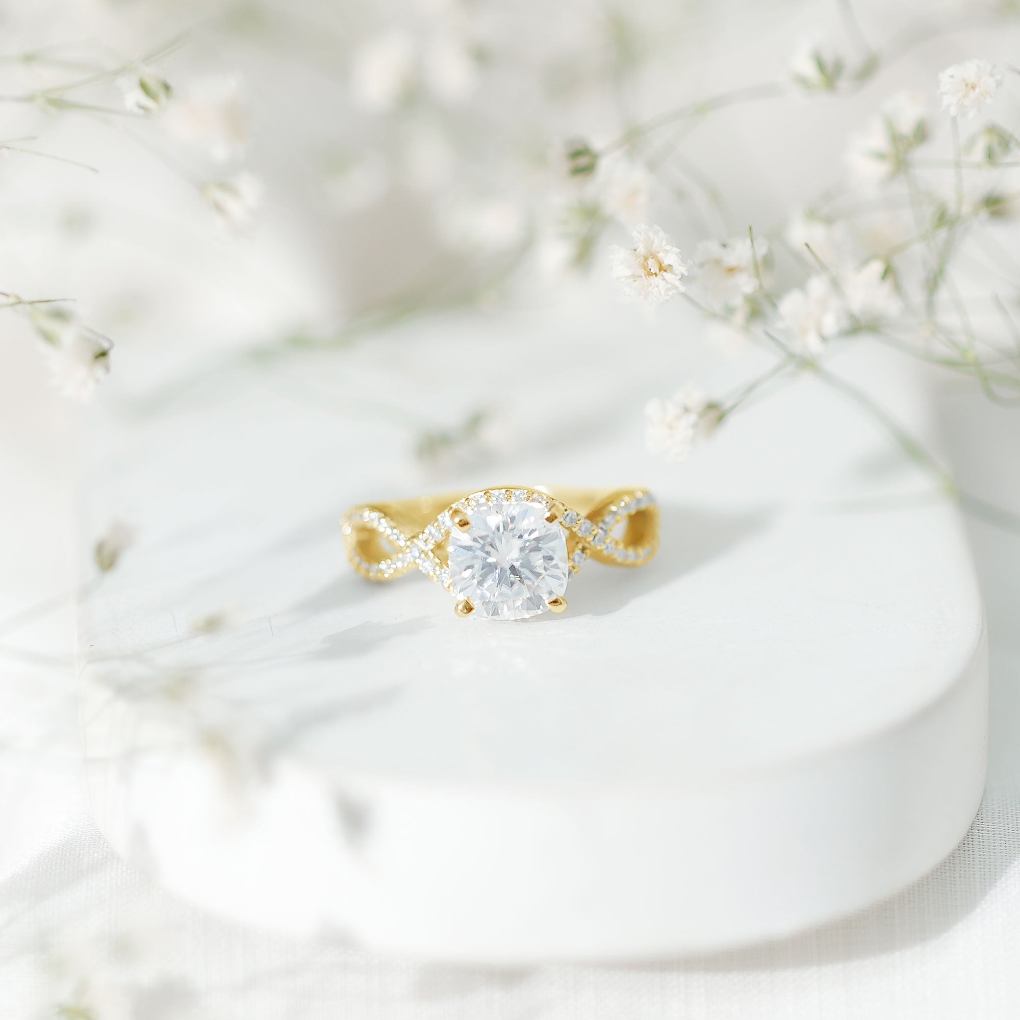 3 CT Cushion Cut Moissanite Solitaire Ring With Crossover Shank