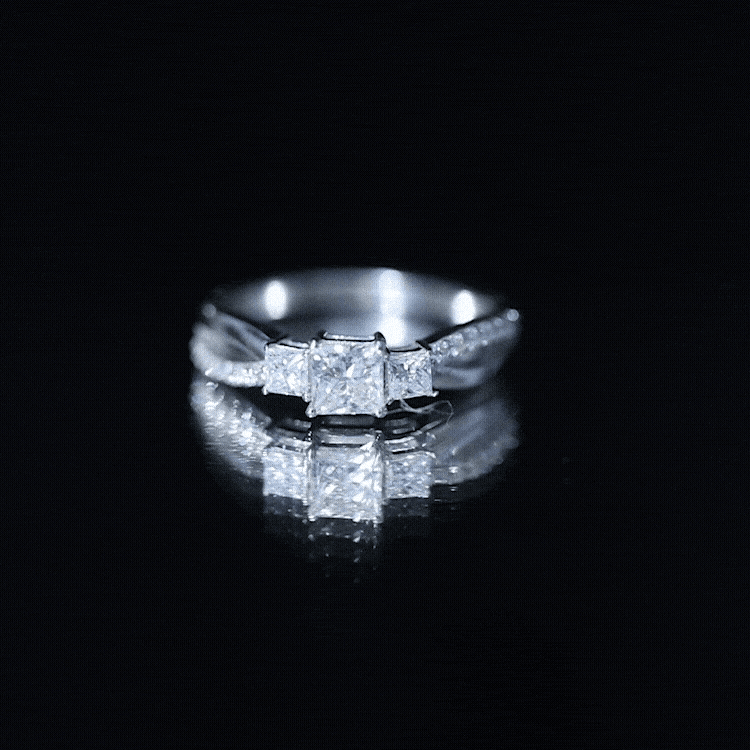 Princess Cut Moissanite Three Stone Engagement Ring