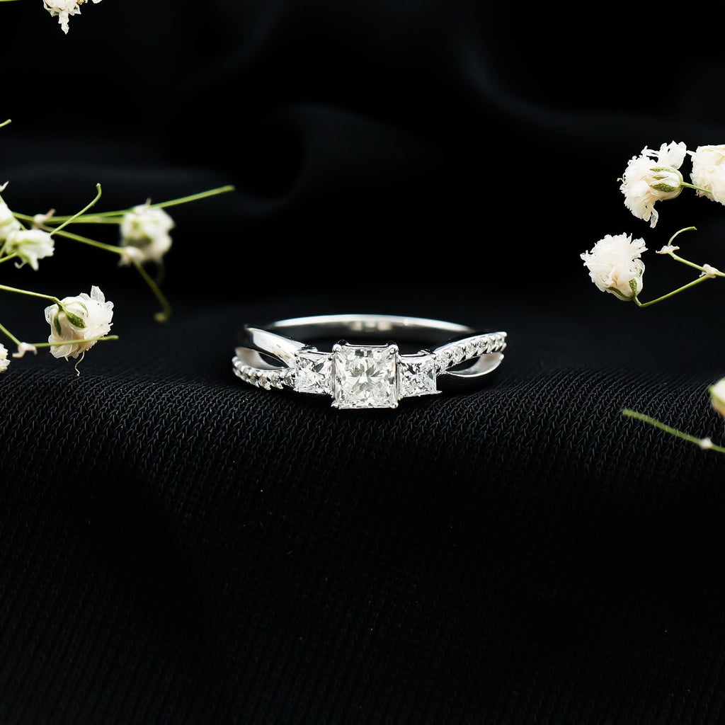 Princess Cut Moissanite Three Stone Engagement Ring