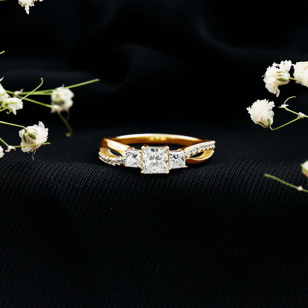 Princess Cut Moissanite Three Stone Engagement Ring