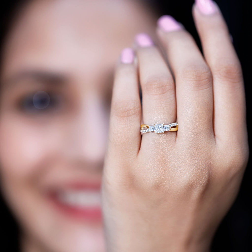 Princess Cut Moissanite Three Stone Engagement Ring