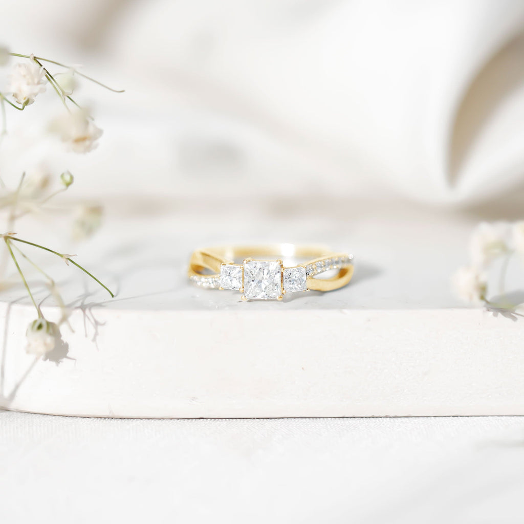 Princess Cut Moissanite Three Stone Engagement Ring