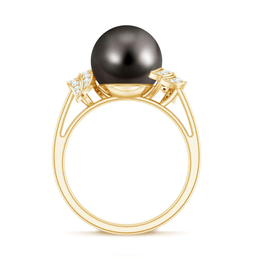 Natural Tahitian Pearl and Diamond Solitaire Engagement Ring