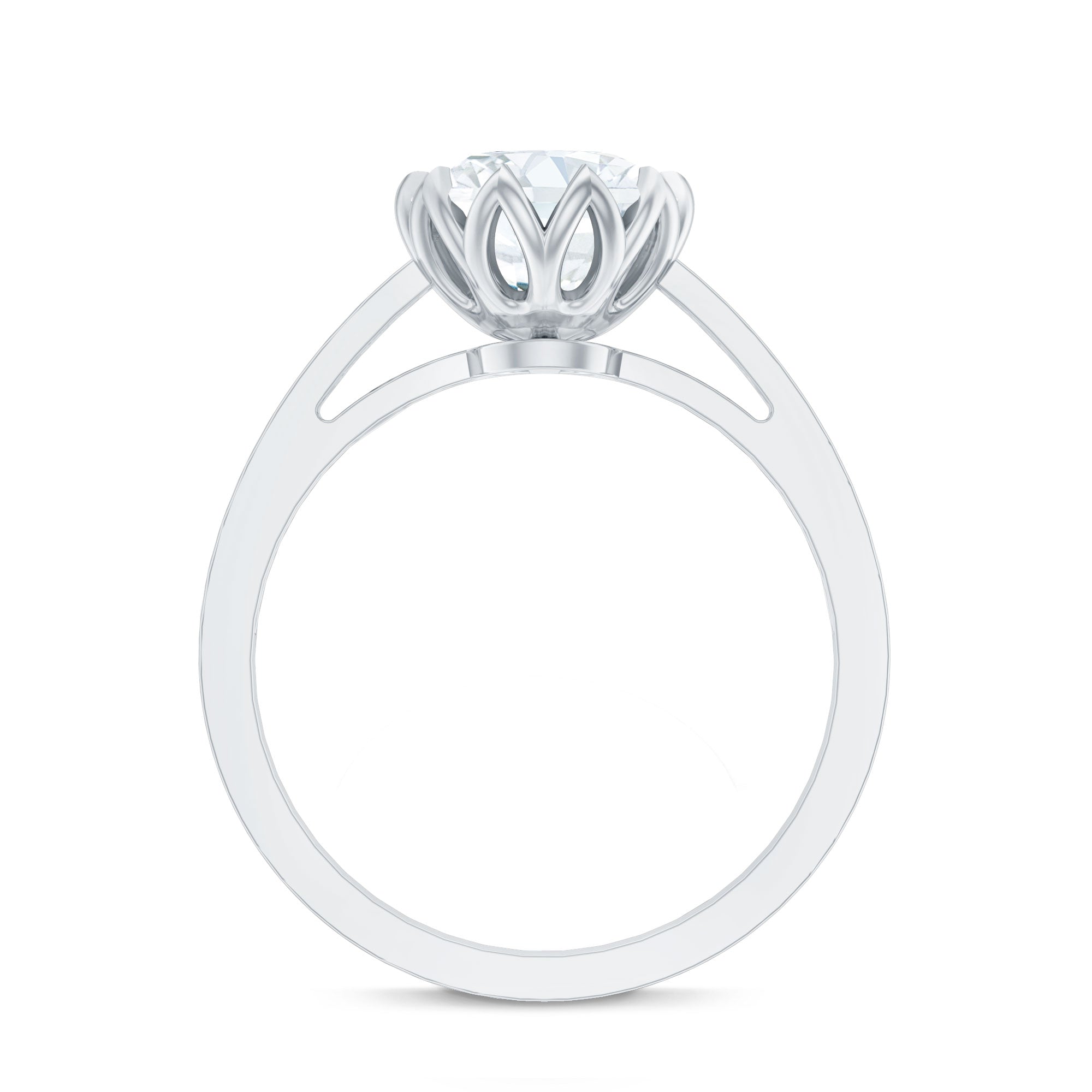 Round Moissanite Lotus Engagement Ring with Side Stones
