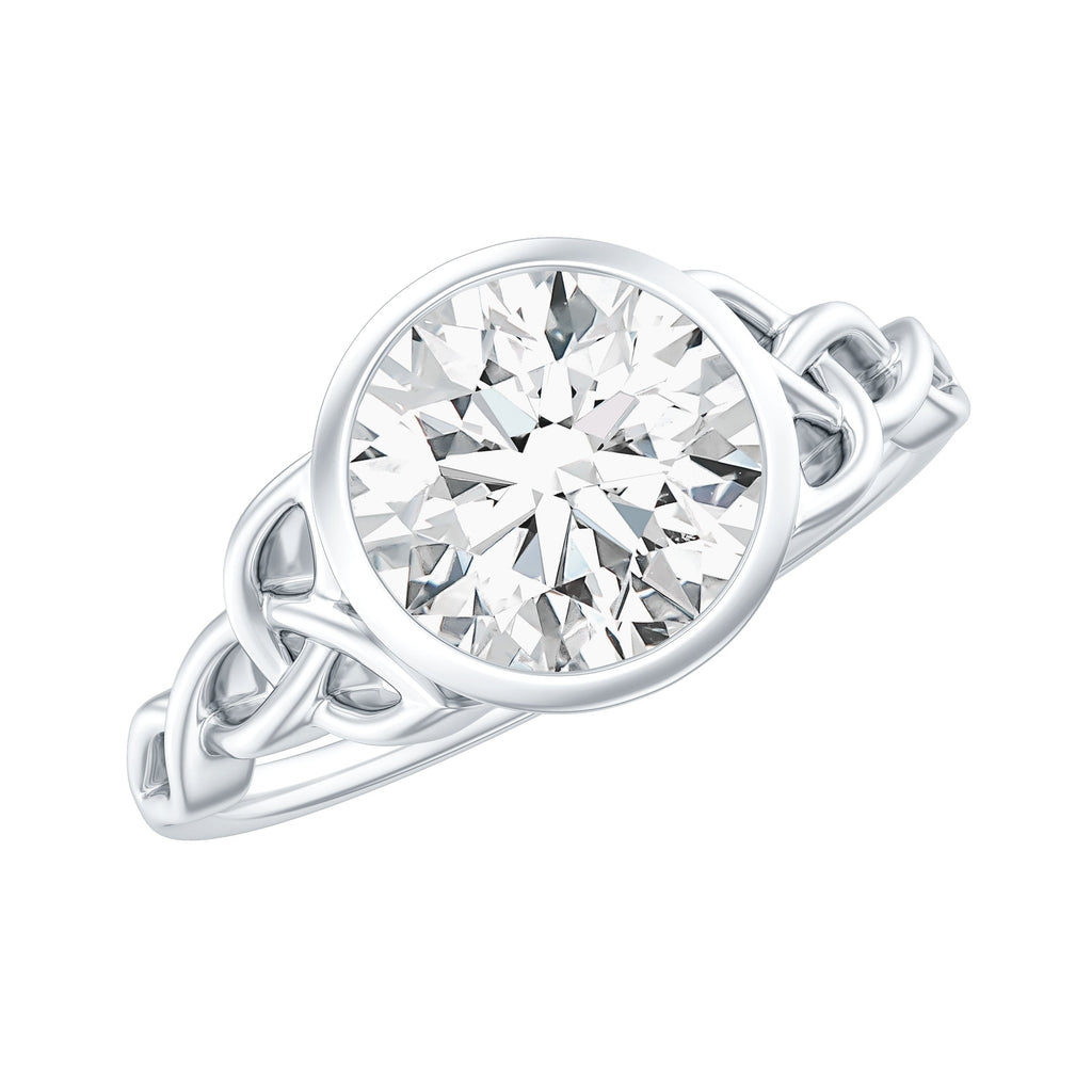Solitaire Moissanite Celtic Knot Engagement Ring in Bezel Setting