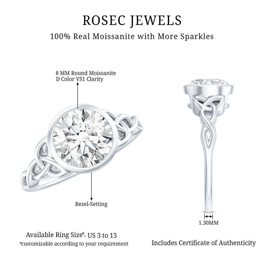 Solitaire Moissanite Celtic Knot Engagement Ring in Bezel Setting
