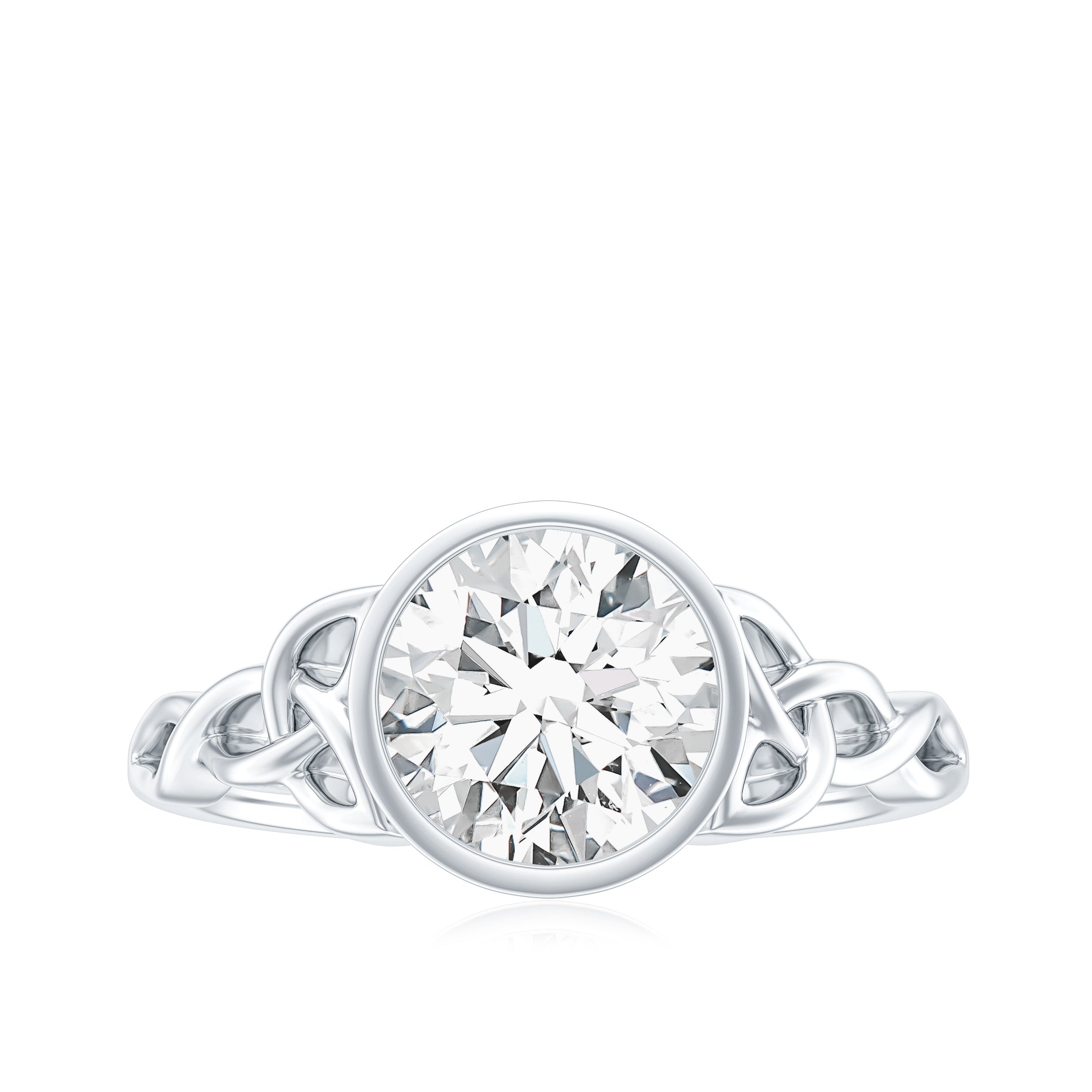 Solitaire Moissanite Celtic Knot Engagement Ring in Bezel Setting