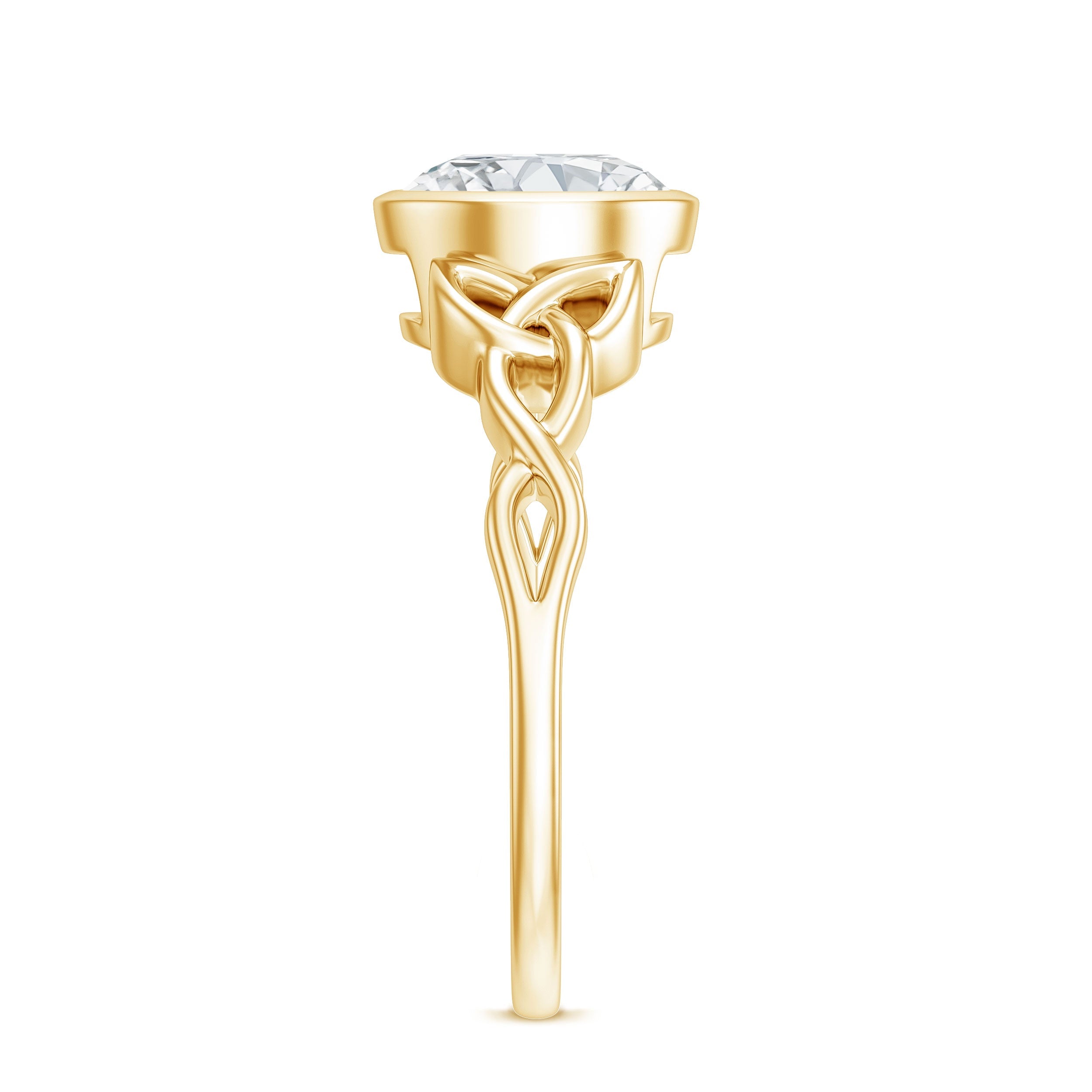 Solitaire Moissanite Celtic Knot Engagement Ring in Bezel Setting