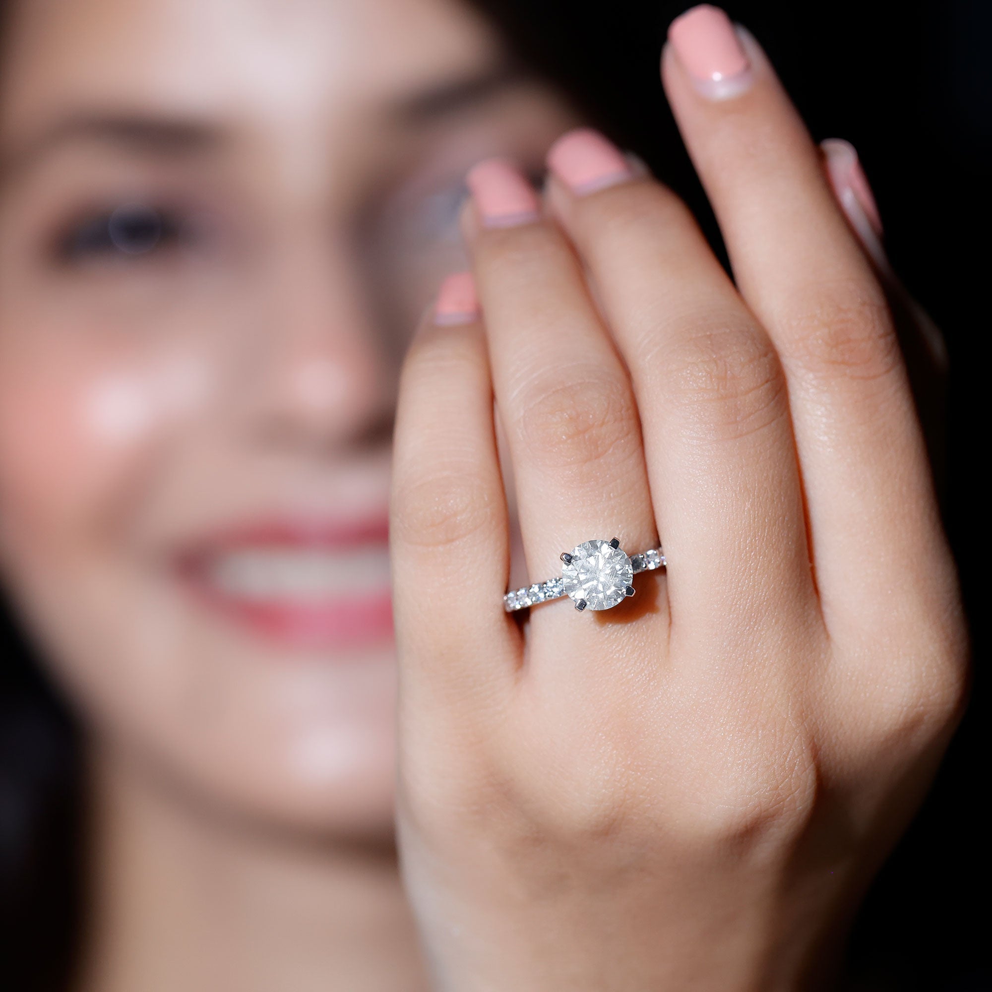 Certified Round Moissanite Solitaire Engagement Ring For Her