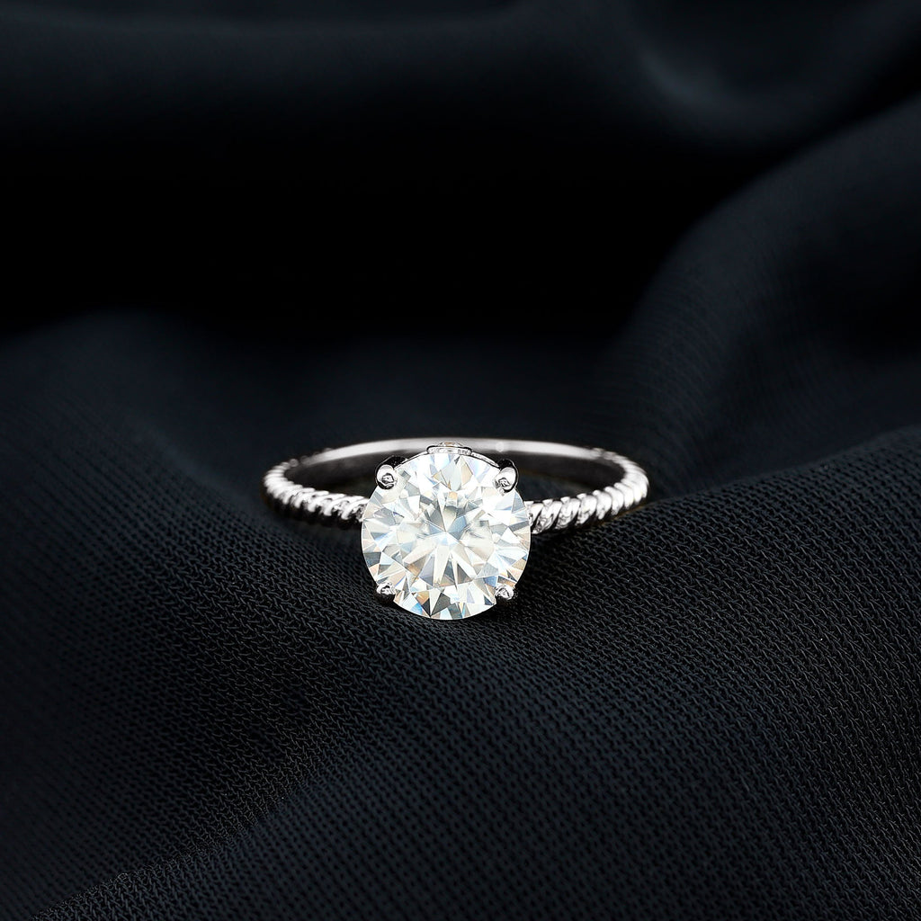 Round Cut Moissanite Solitaire Engagement Ring with Twisted Rope