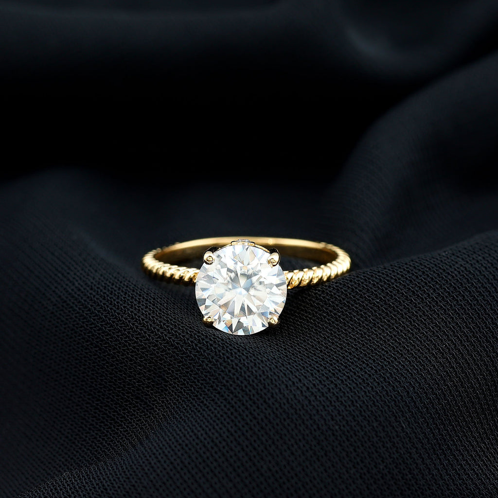 Round Cut Moissanite Solitaire Engagement Ring with Twisted Rope